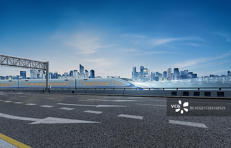 城市建筑与高速公路及高铁图片素材