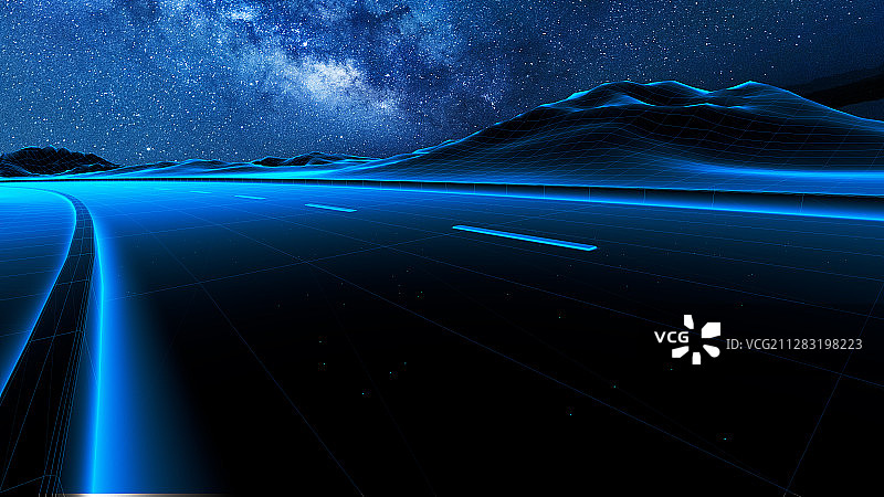 星空下的蓝色线条科技道路图片素材