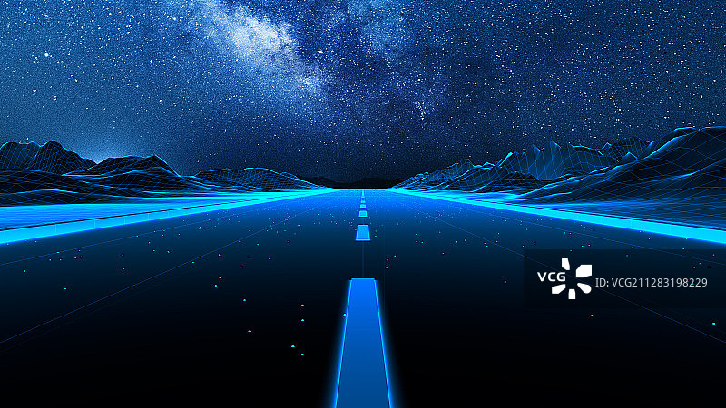 星空下的蓝色线条科技道路图片素材