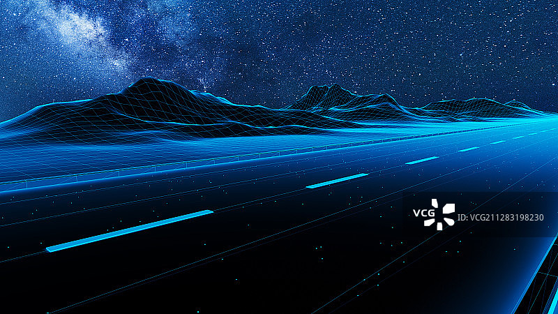 星空下的蓝色线条科技道路图片素材