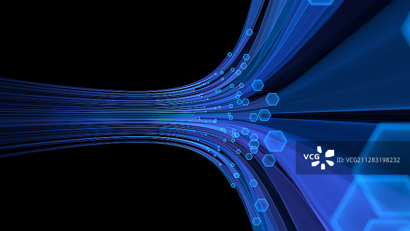 延伸向远方的蓝色科技粒子线条图片素材