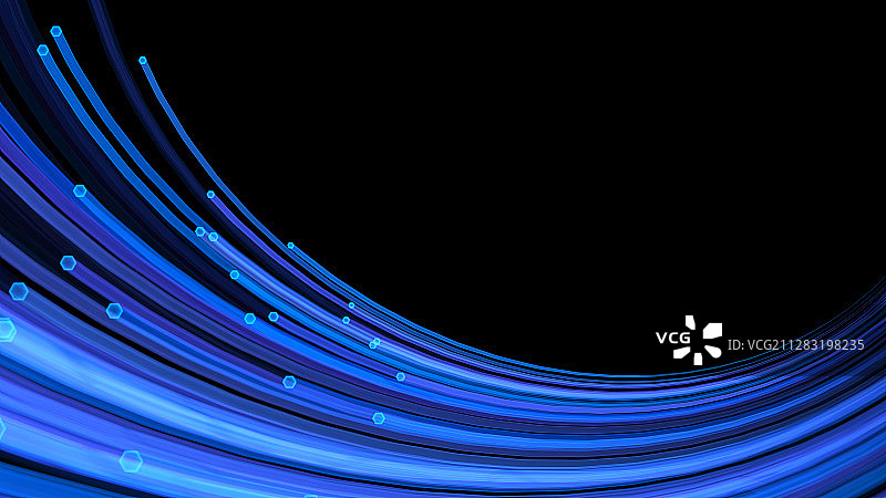 延伸向远方的蓝色科技粒子线条图片素材