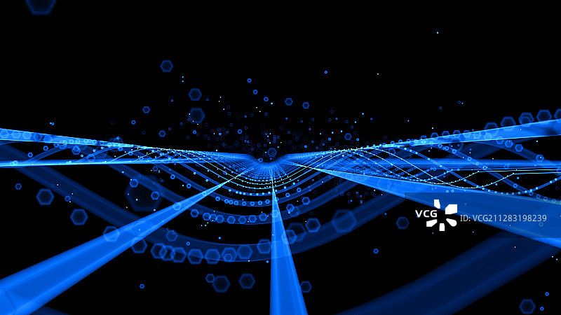 延伸向远方的蓝色科技粒子线条图片素材