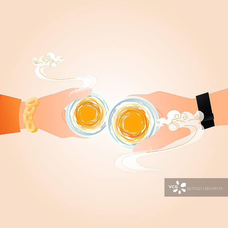 干杯举杯庆祝吃饭喝酒聚会食品中国风国潮扁平矢量插画图片素材