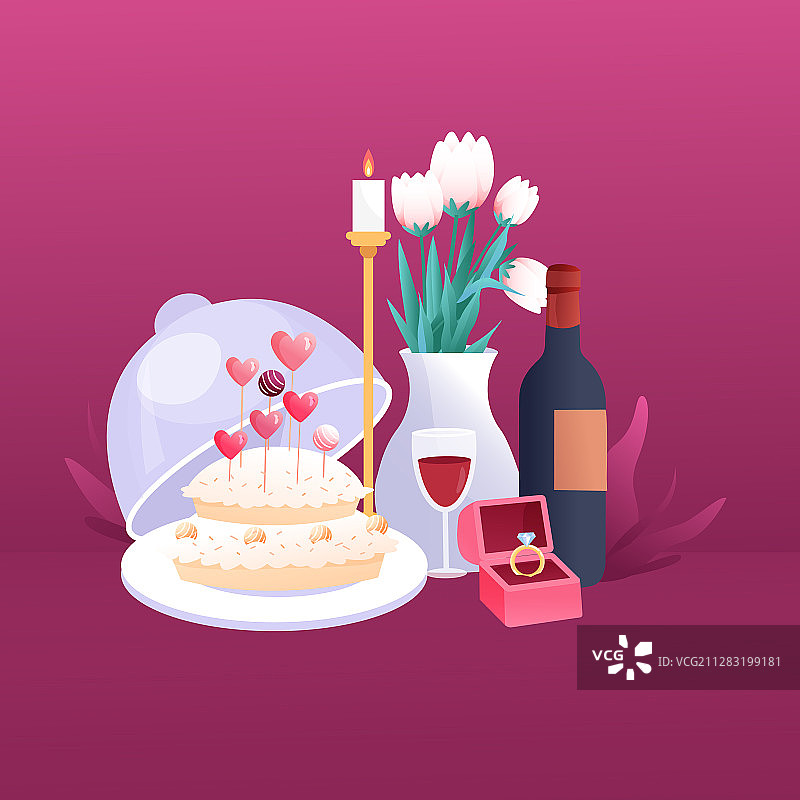 卡通520情人节浪漫求婚约会烛光晚餐西餐厅促销电商矢量插画图片素材