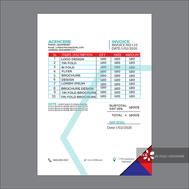 商务发票模板图片素材