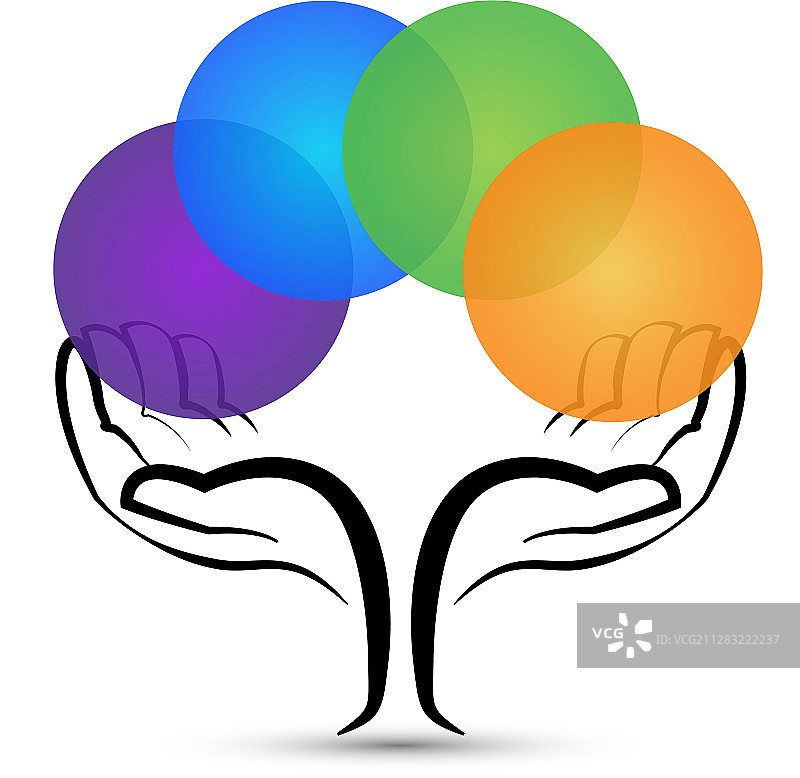 手托彩色圆形标志图片素材