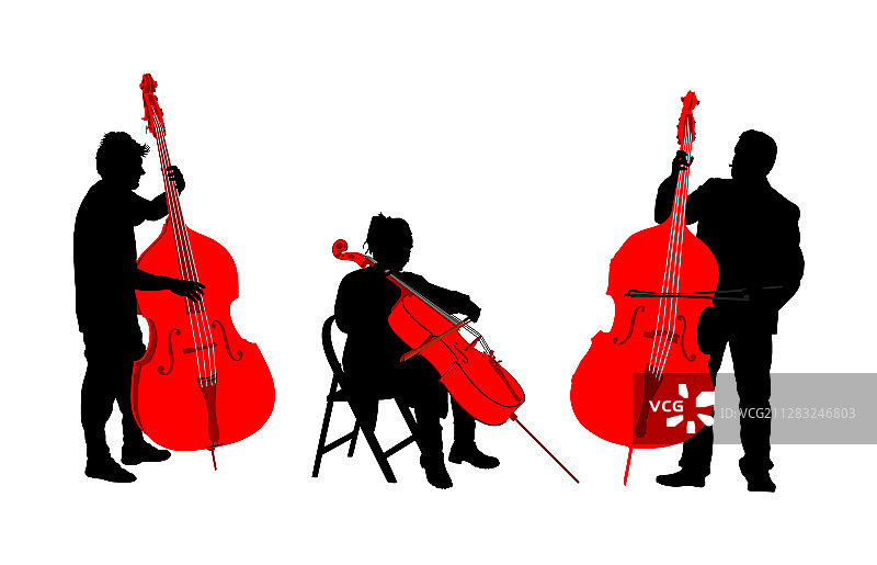 大提琴和低音提琴三重奏剪影图片素材
