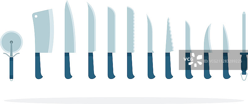 一排锋利的刀具和其他厨房用品图片素材