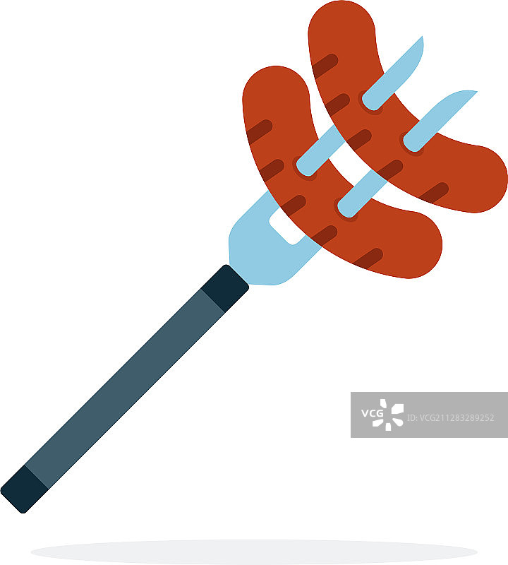 肉叉上的烤香肠扁平隔离图标图片素材