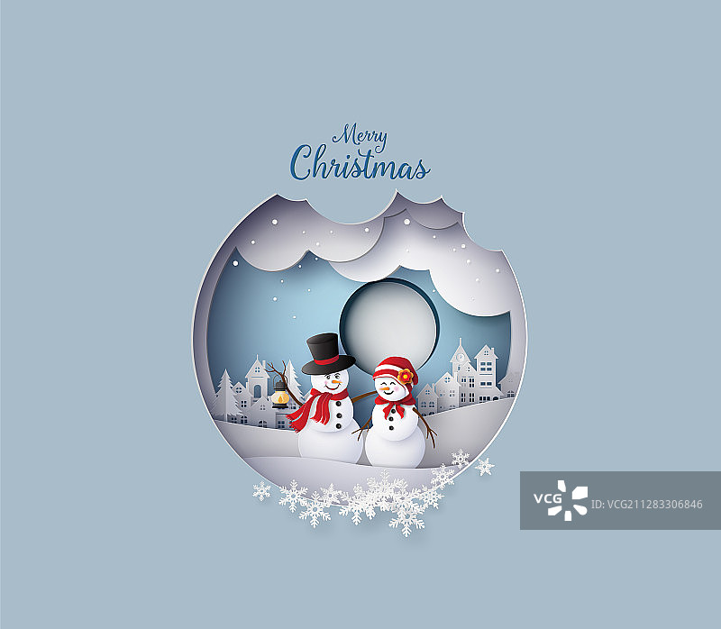 圣诞快乐与雪人乡村图片素材