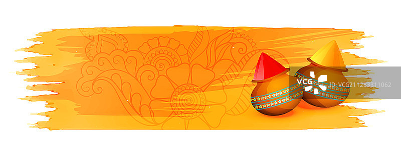 黄色水彩上的胡里节古拉尔粉末颜色图片素材