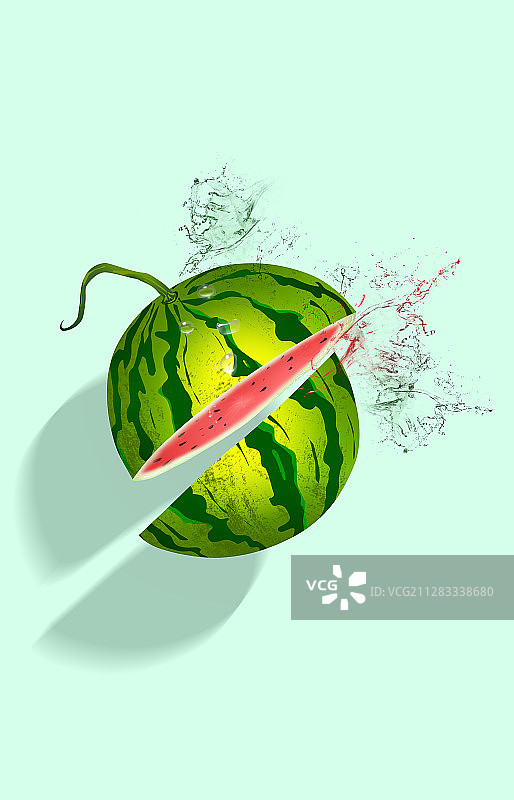 夏日切西瓜写实插画图片素材
