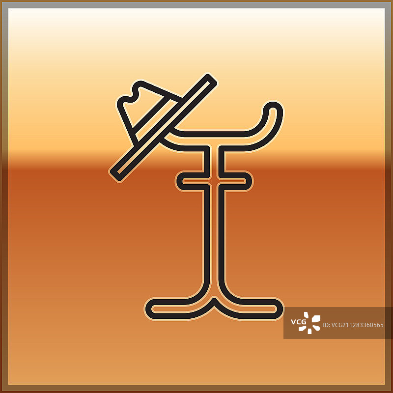 金色背景上的黑色线条衣架图标图片素材