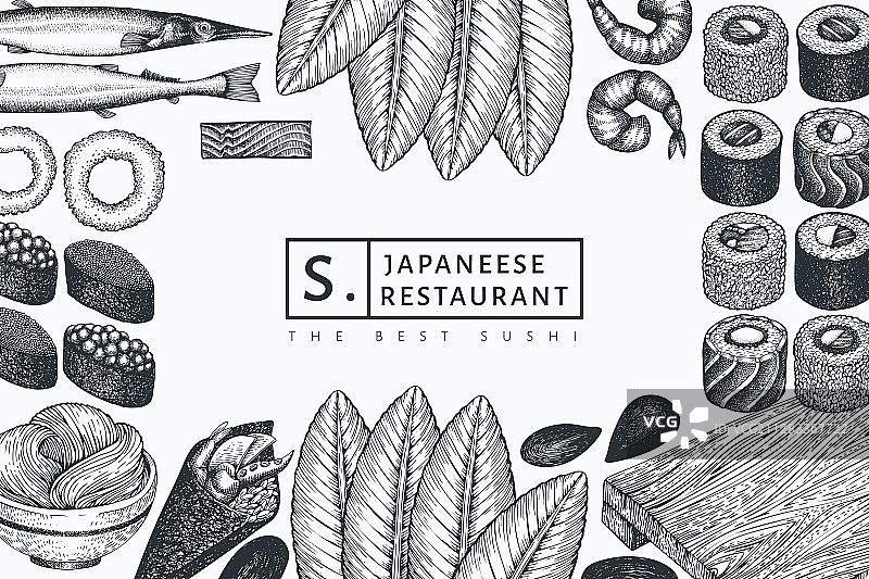 手绘寿司日式料理设计模板图片素材