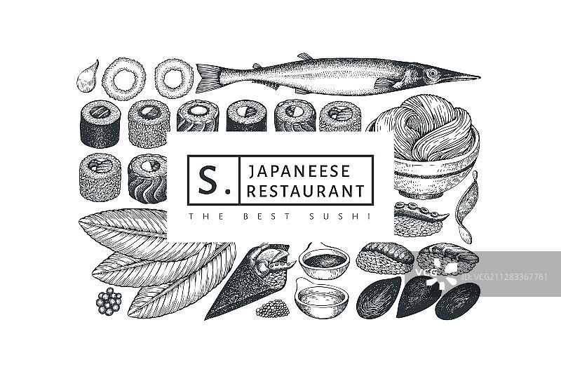 手绘寿司日式料理设计模板图片素材