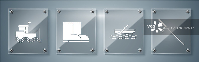 将渔网渔船和桨放在水上图片素材