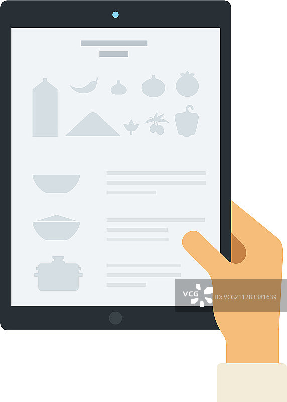 平板屏幕上的菜谱扁平图标图片素材