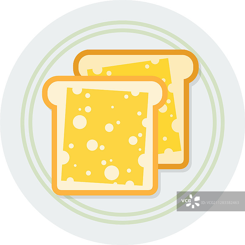 盘子里的奶酪三明治图标（扁平设计）图片素材