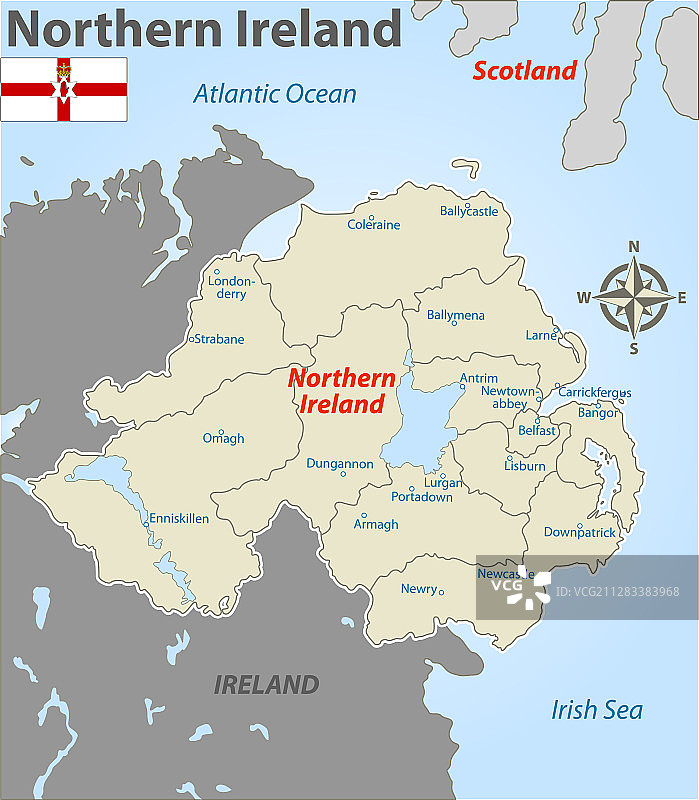 带行政区的北爱尔兰地图图片素材
