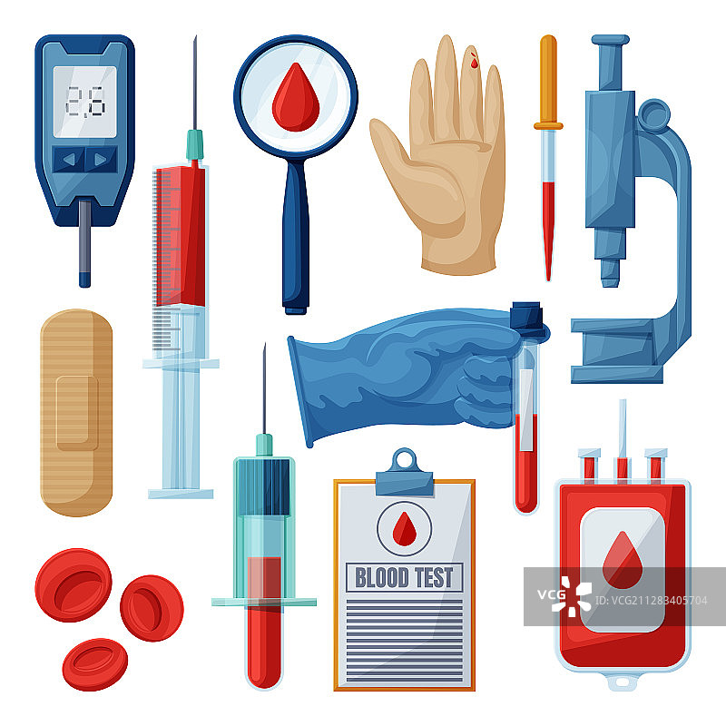 血液测试卡通图标集图片素材