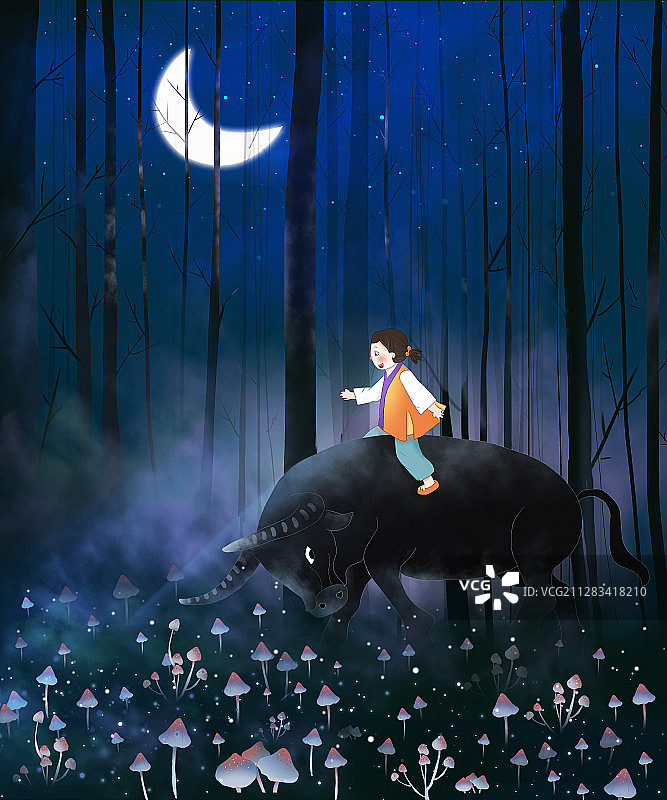 中国成语气吞斗牛儿童插画图片素材