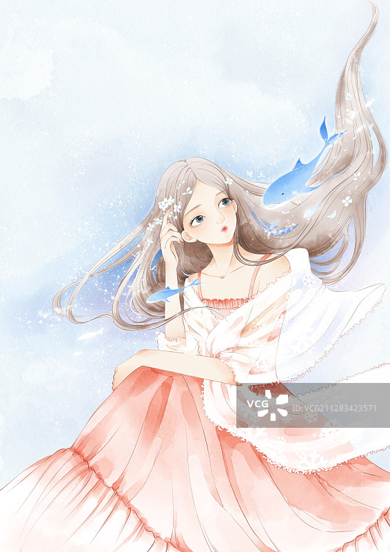 原创水彩少女图片素材