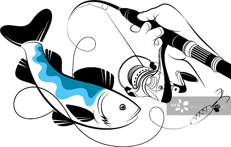 手持鱼竿钓鱼剪影图片素材