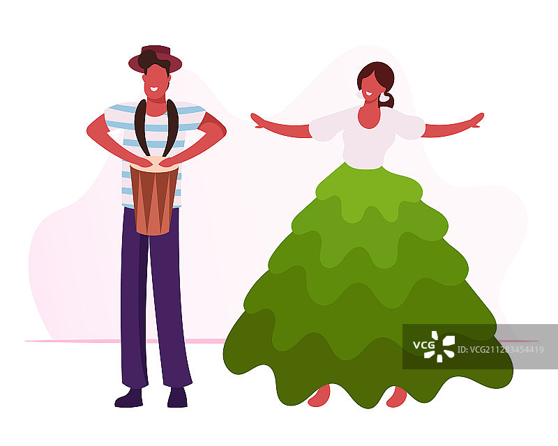 激动人心的鼓手和美丽的女孩在演奏架子鼓图片素材