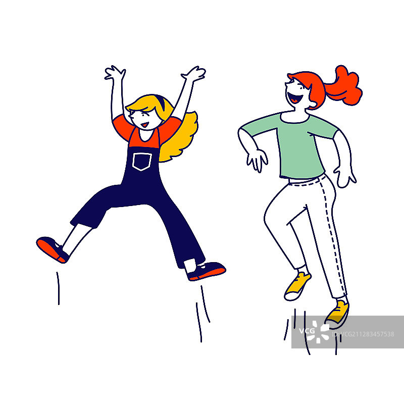 在白色背景上玩耍和跳跃的小女孩们图片素材