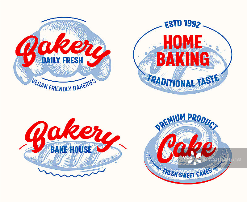 面包店标签集合，白色背景上独立元素图片素材