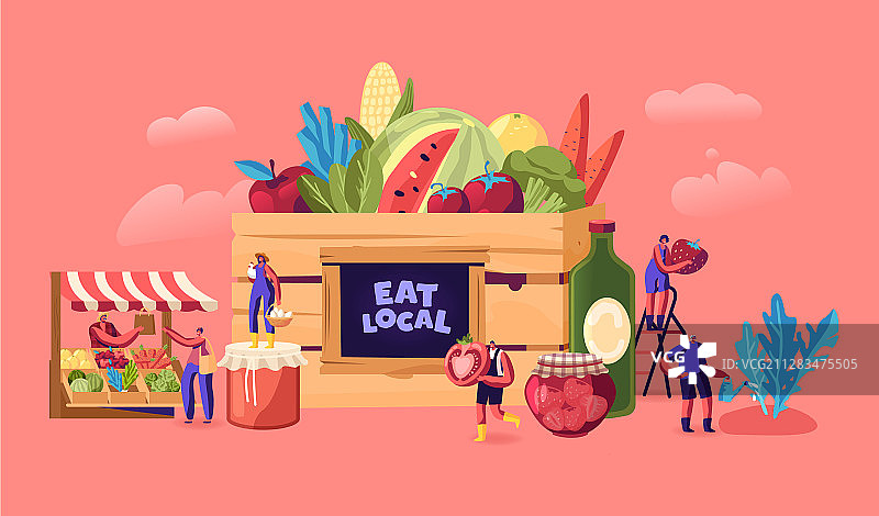 提倡本地餐饮理念：微型男人和女人图片素材