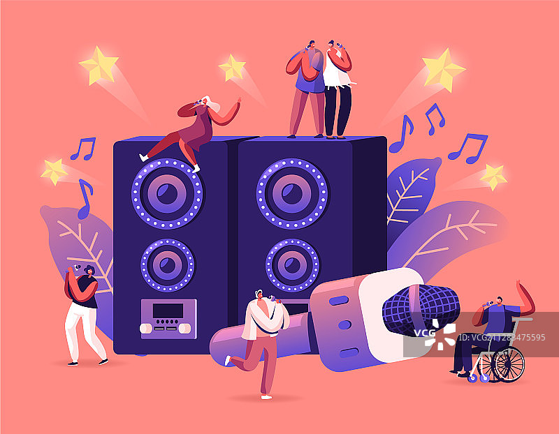 快乐的朋友们在卡拉OK唱歌图片素材