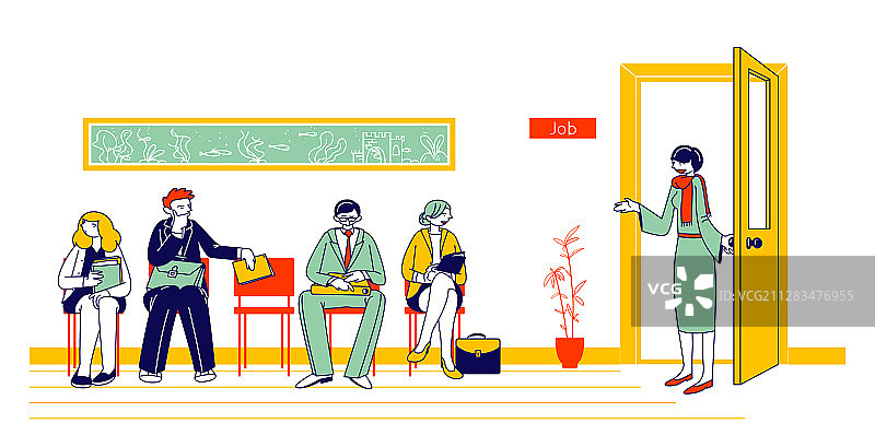 人们坐在办公室里等待面试图片素材