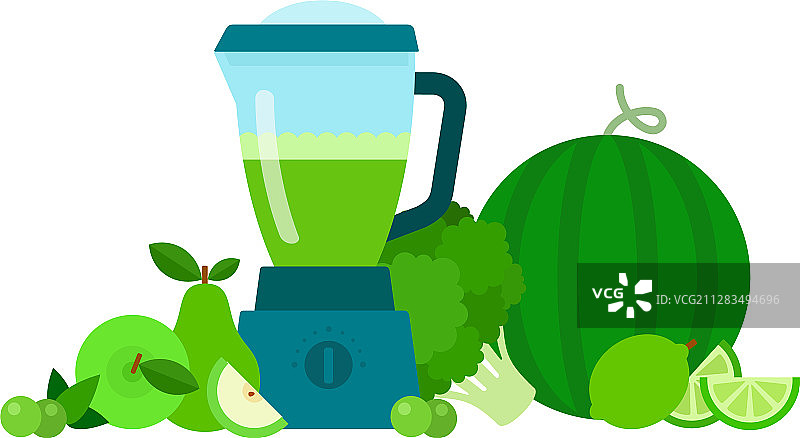 水果和蔬菜绿色冰沙套装图片素材