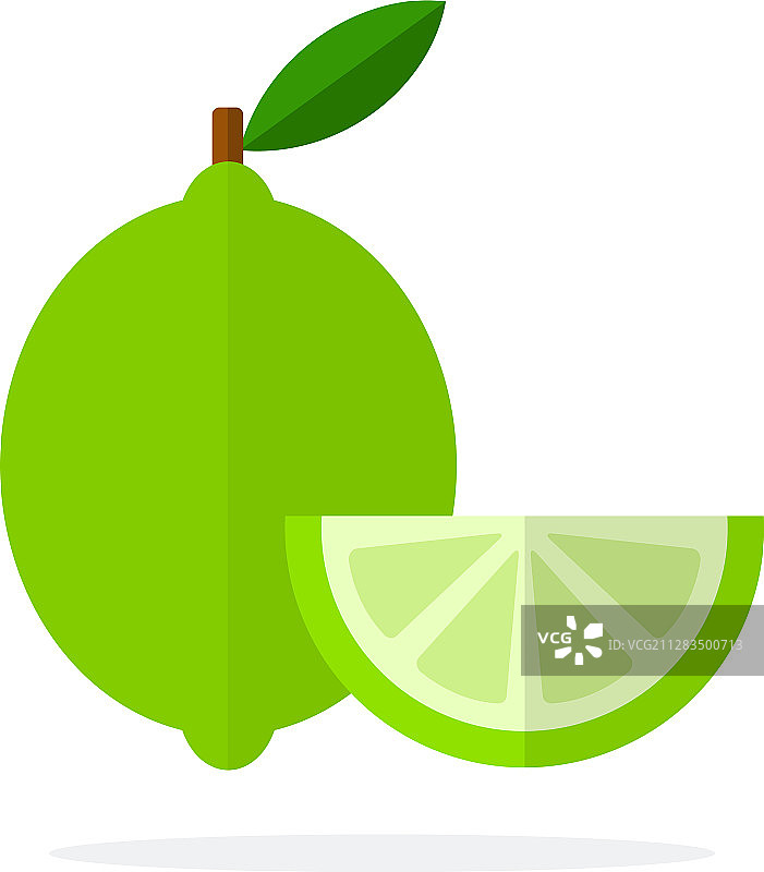 带有叶子的青柠果实和一片扁平的青柠图片素材