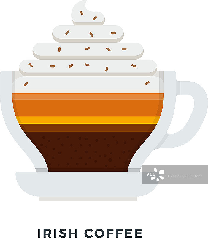 爱尔兰咖啡杯扁平隔离插画图片素材