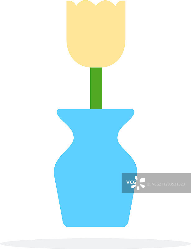 带有黄色花朵的蓝色花瓶扁平隔离图片素材