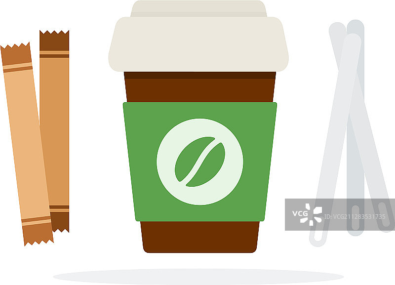 带盖塑料咖啡杯和糖包图片素材