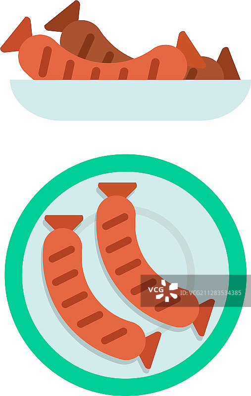 扁平风格烤香肠盘子图标图片素材