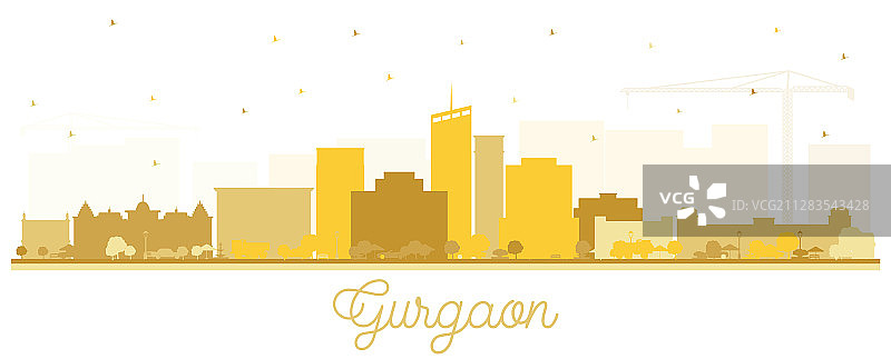 印度古尔冈城市天际线金色剪影图片素材