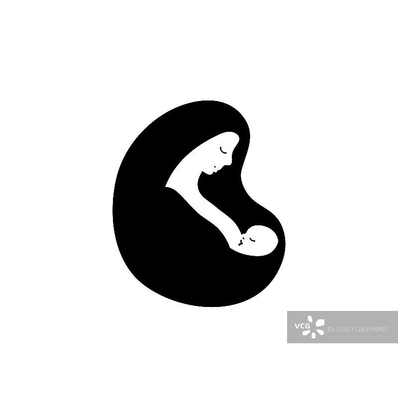 可爱妈妈哺乳婴儿剪影图片素材
