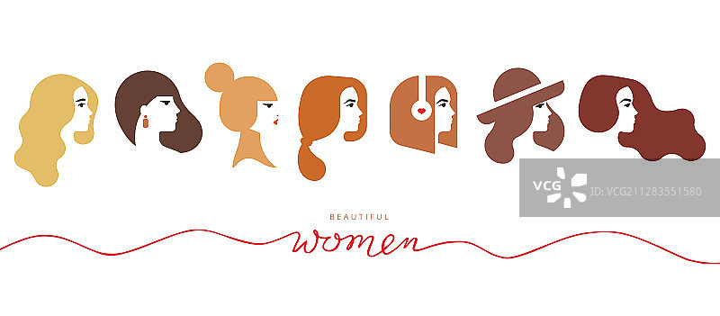 一组扁平风格的女性发型图片素材