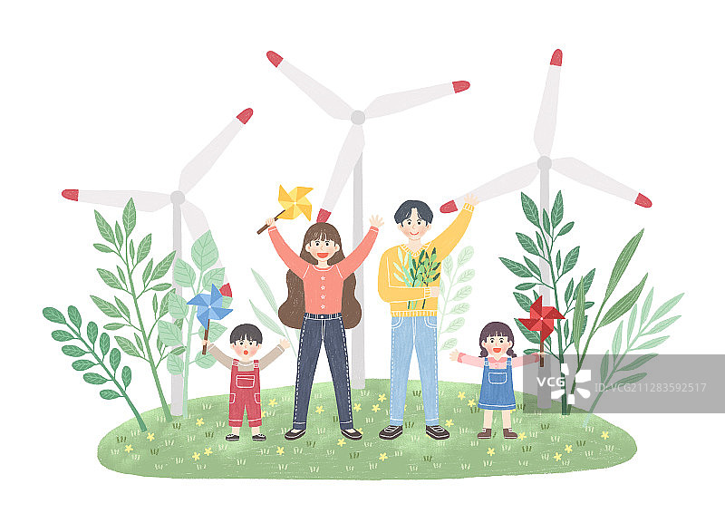 扁平设计插画：生态绿色能源生活方式概念图片素材