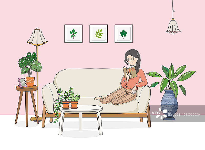 室内花园概念，有女性插图的室内植物004图片素材