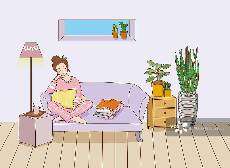 室内花园概念，有女性插图的室内植物图片素材