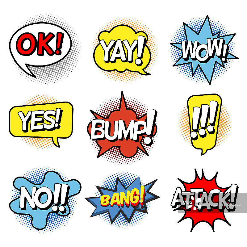 波普艺术风格的漫画对话气泡插图009图片素材