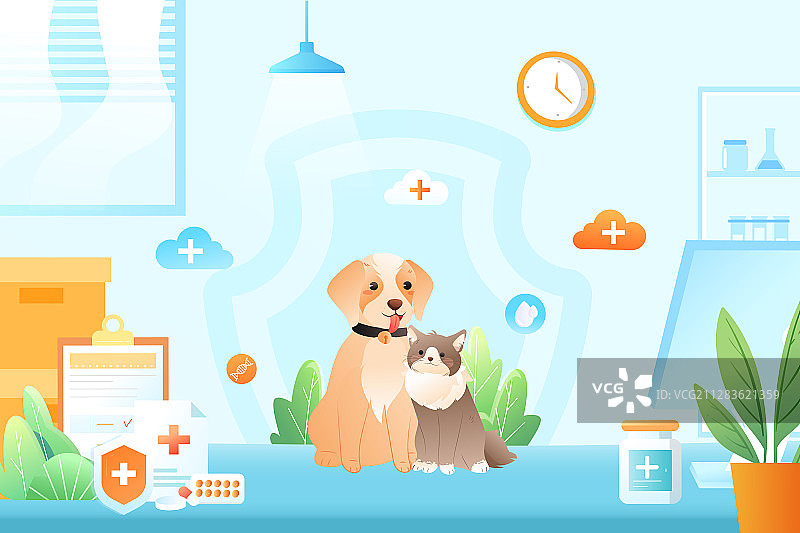 宠物医疗疾病看病在线问诊狗粮猫粮食品健康皮肤病电商矢量插画图片素材