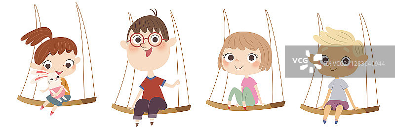小孩荡秋千人物插图素材图片素材