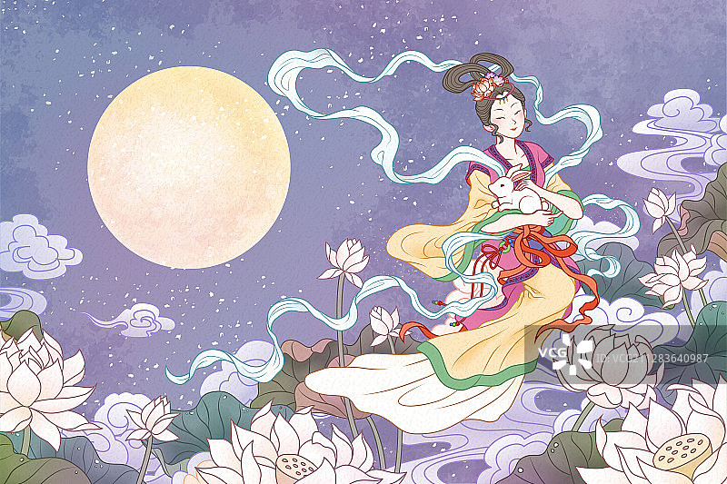 扁平古风中秋背景图片素材